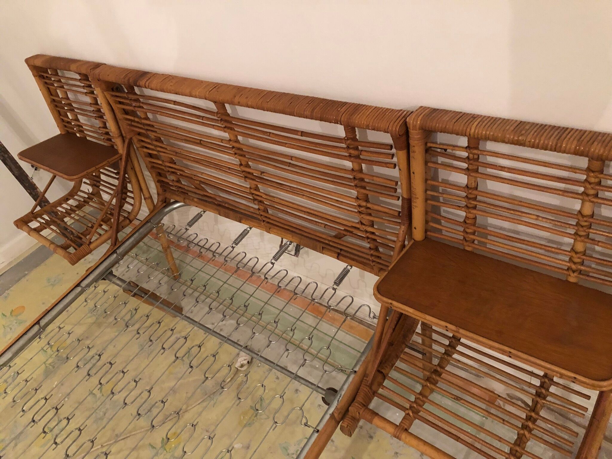 With integrated nightstands vintage rattan bed
