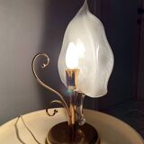 Vintage Hollywood Regency table lamp glass leaf