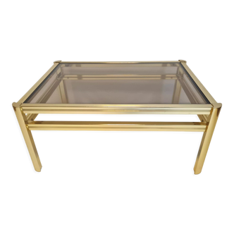 Hollywood Regency gold-plated aluminium and smoked glass coffee table