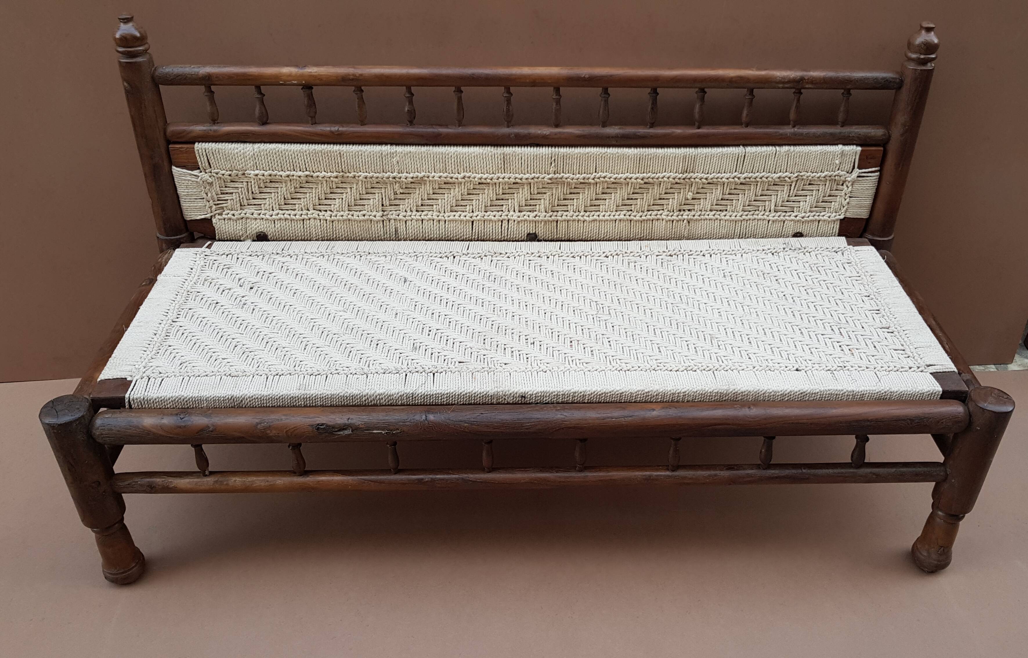 Natural burmese teak sofa and braided cotton seat & backsplash