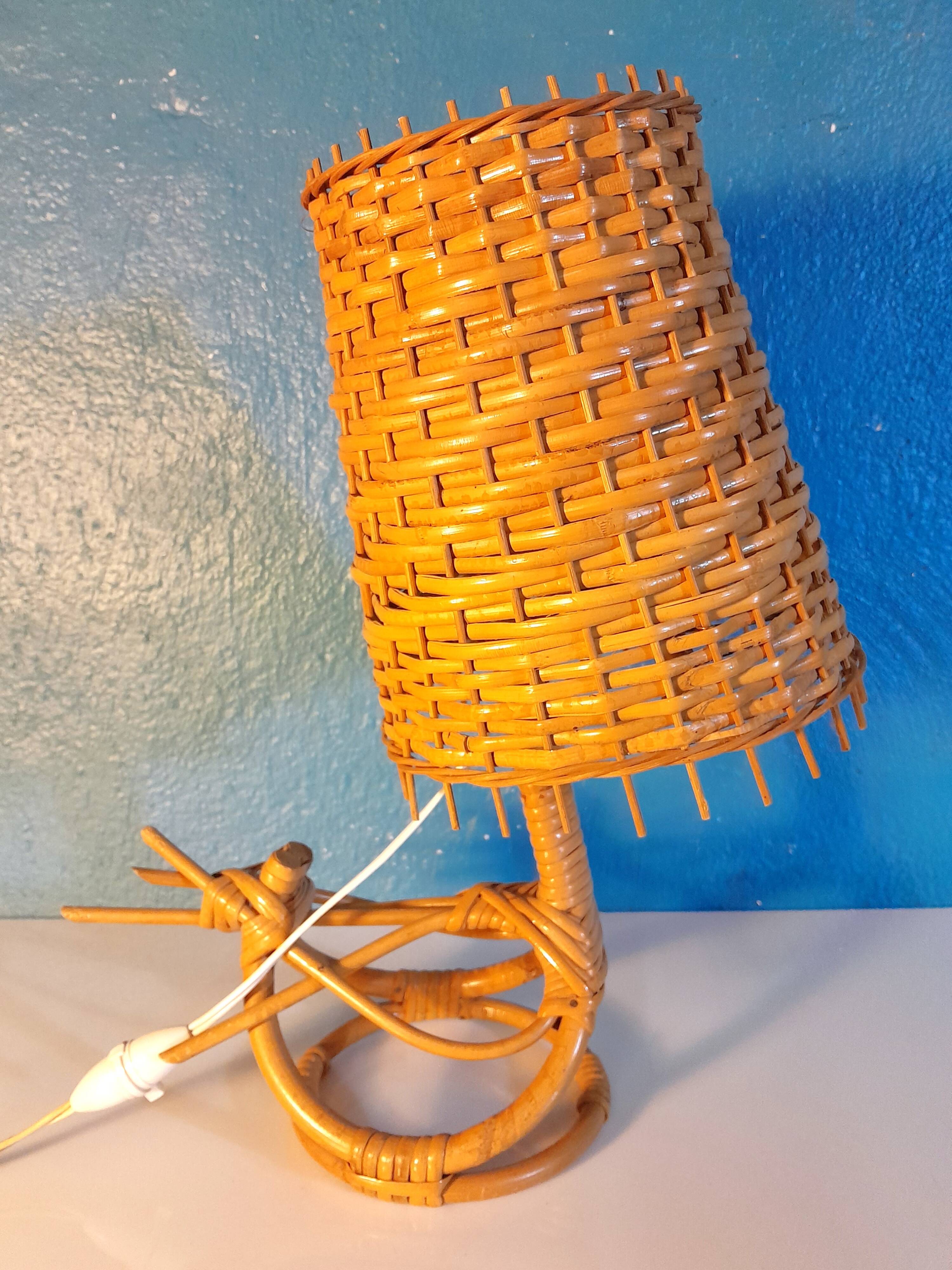 Lampe "oiseau" rotin 1960s