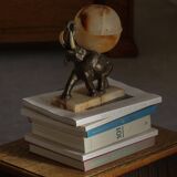 Art Deco Table Lamp, Elephant with Alabaster Globe, Early 20th Century, 1930s