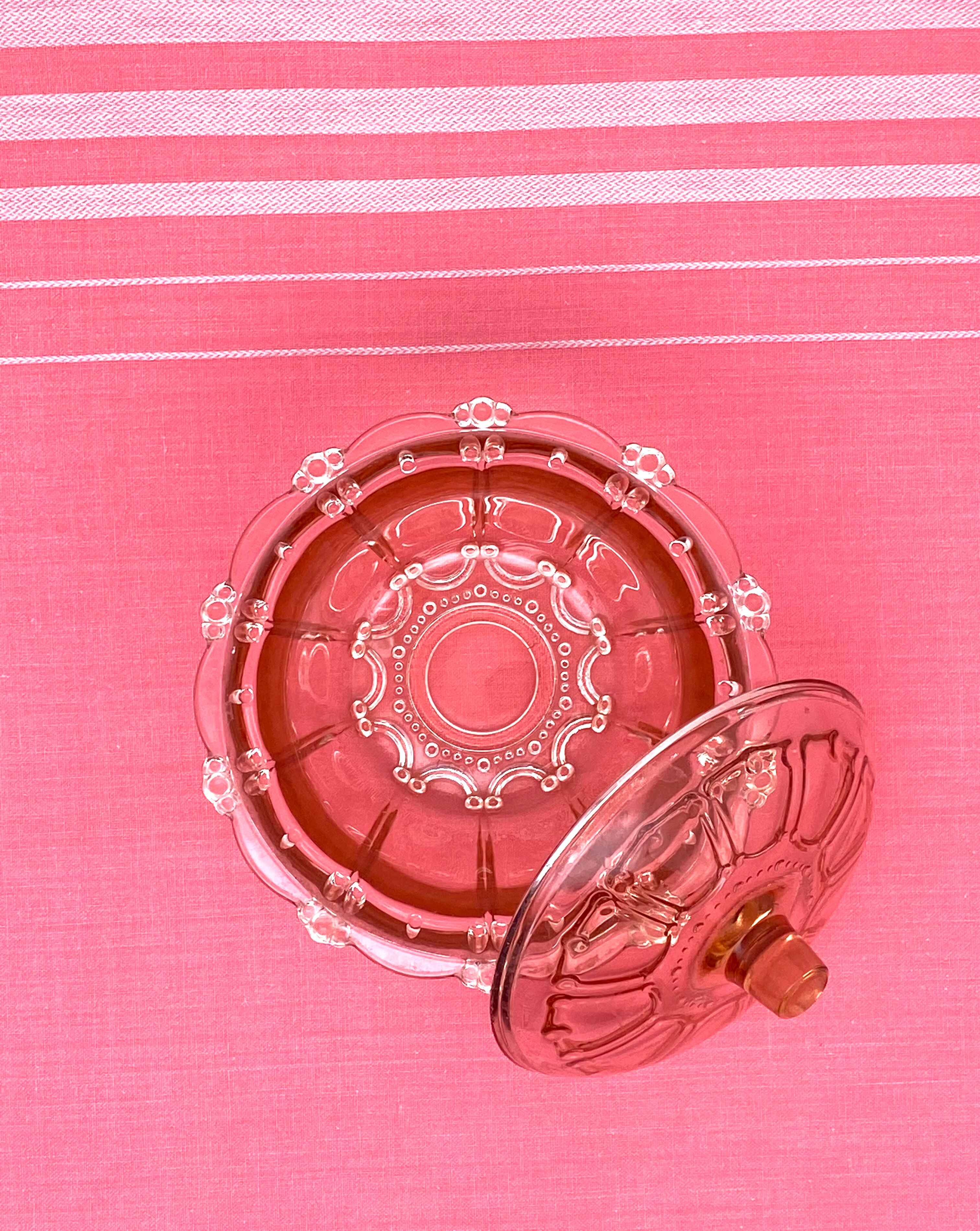 Sugar pot in worked pink glass