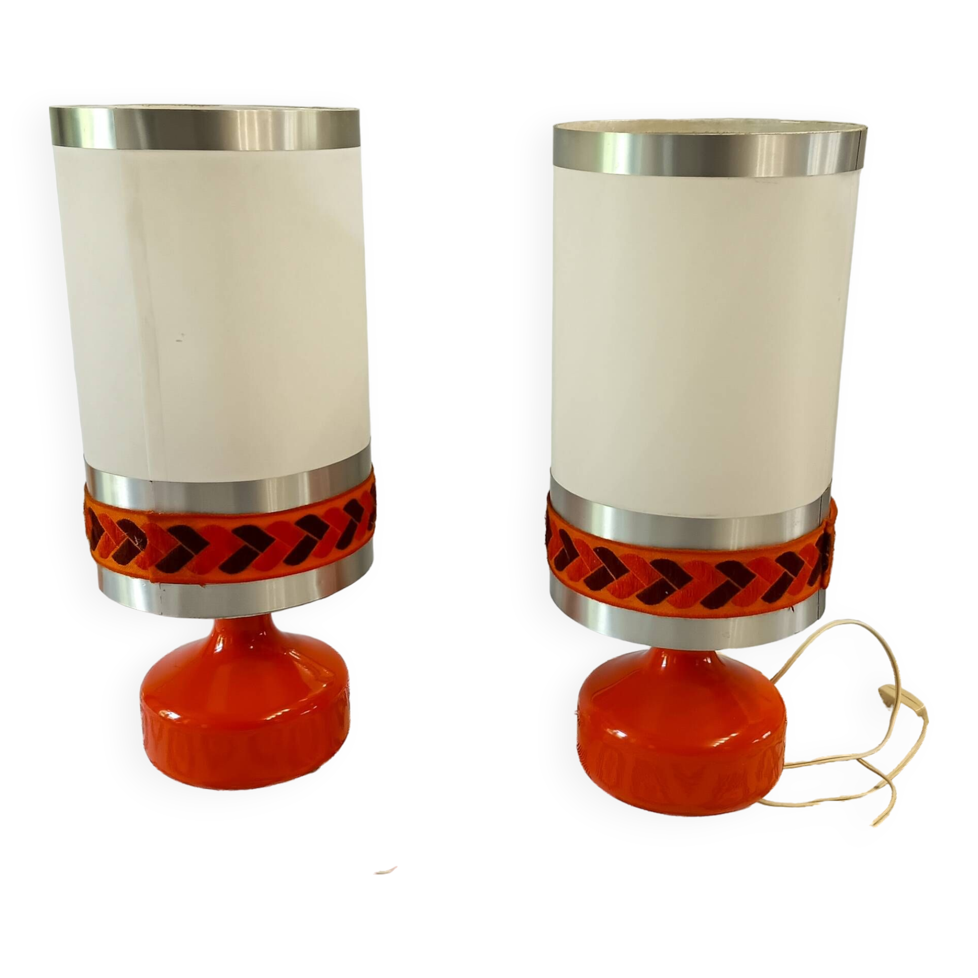 Paire de lampes de table/chevet vintage années 1970 orange.