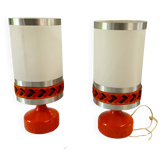 Pair of vintage 1970s orange table/bedside lamps.