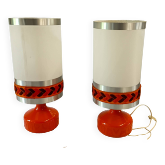 Pair of vintage 1970s orange table/bedside lamps.