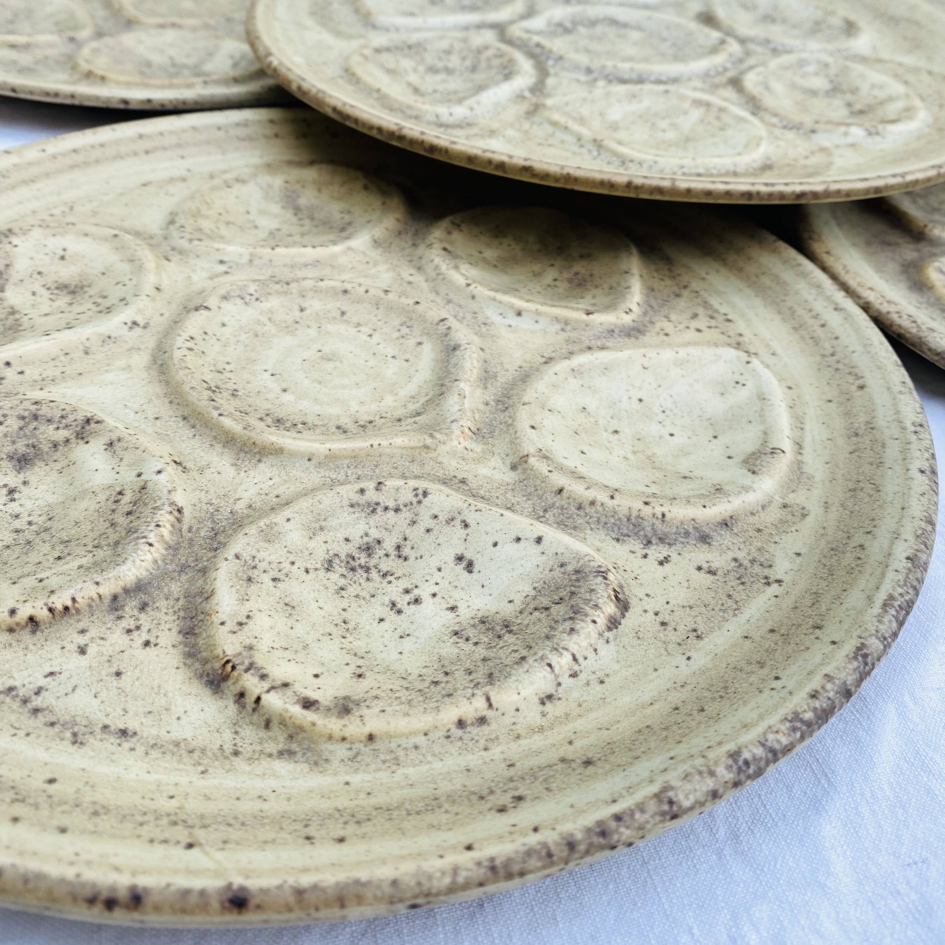 Vintage stoneware oyster plates