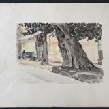 André Duculty (1912-1990) Watercolor on paper "Place de l'ormeau à Ramatuelle" Signed below