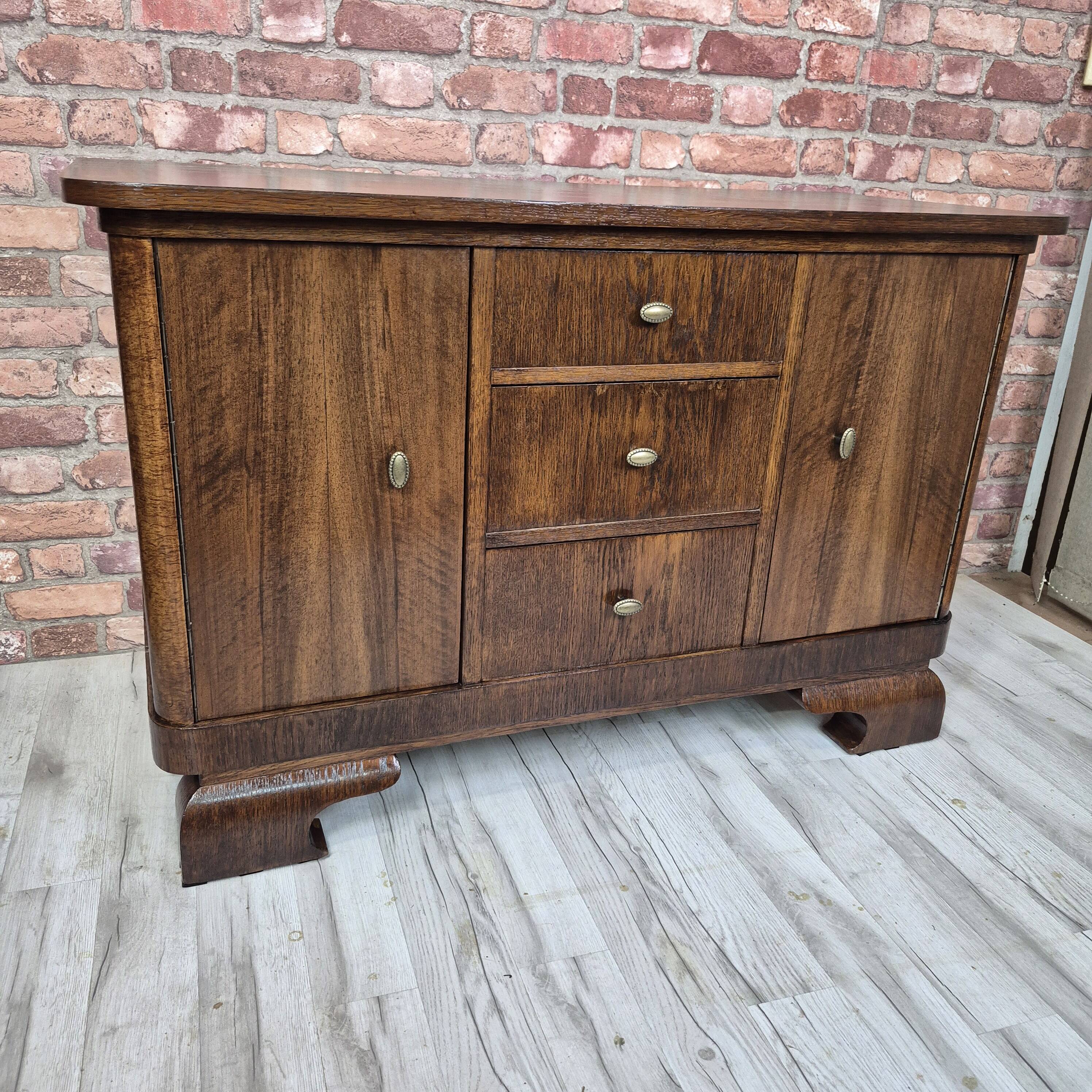 Restored Art Deco Walnut & Oak Commode TV Console 1940s