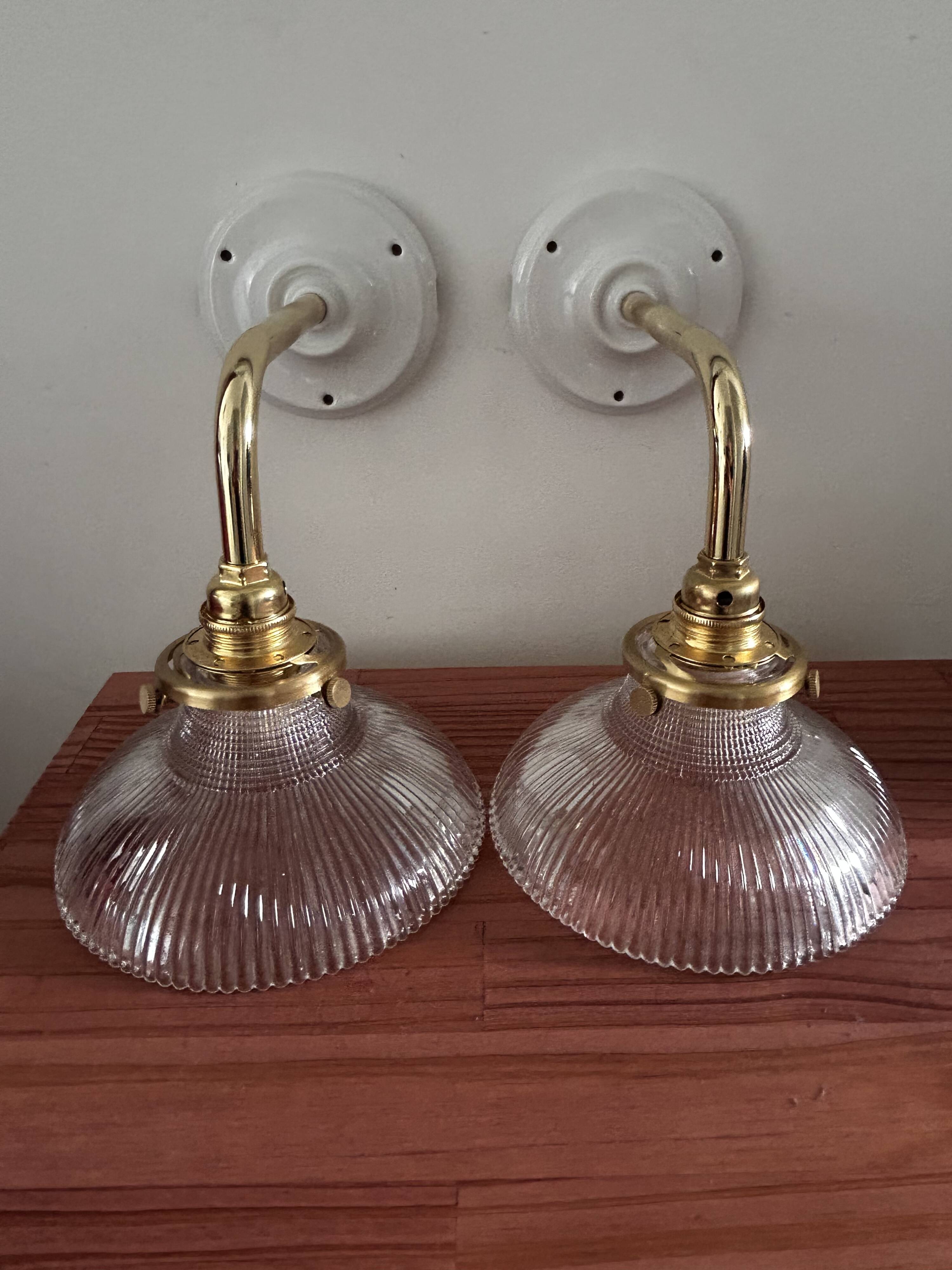 Pair of holophane tulip wall lights
