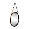Miroir suédois cerclé de cuir  par AB Glas & Trä diamètre 51cm