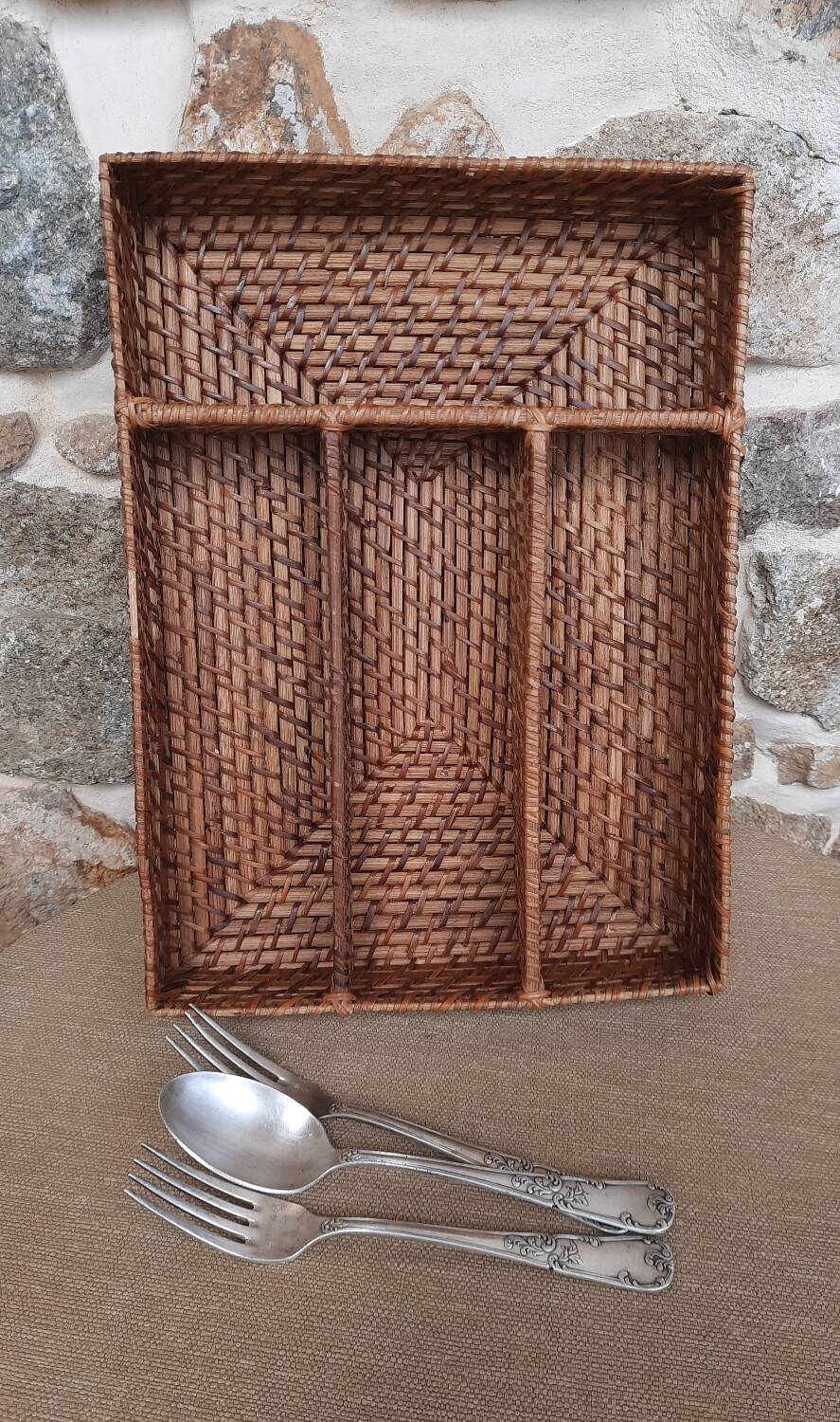 Woven rattan covered storage