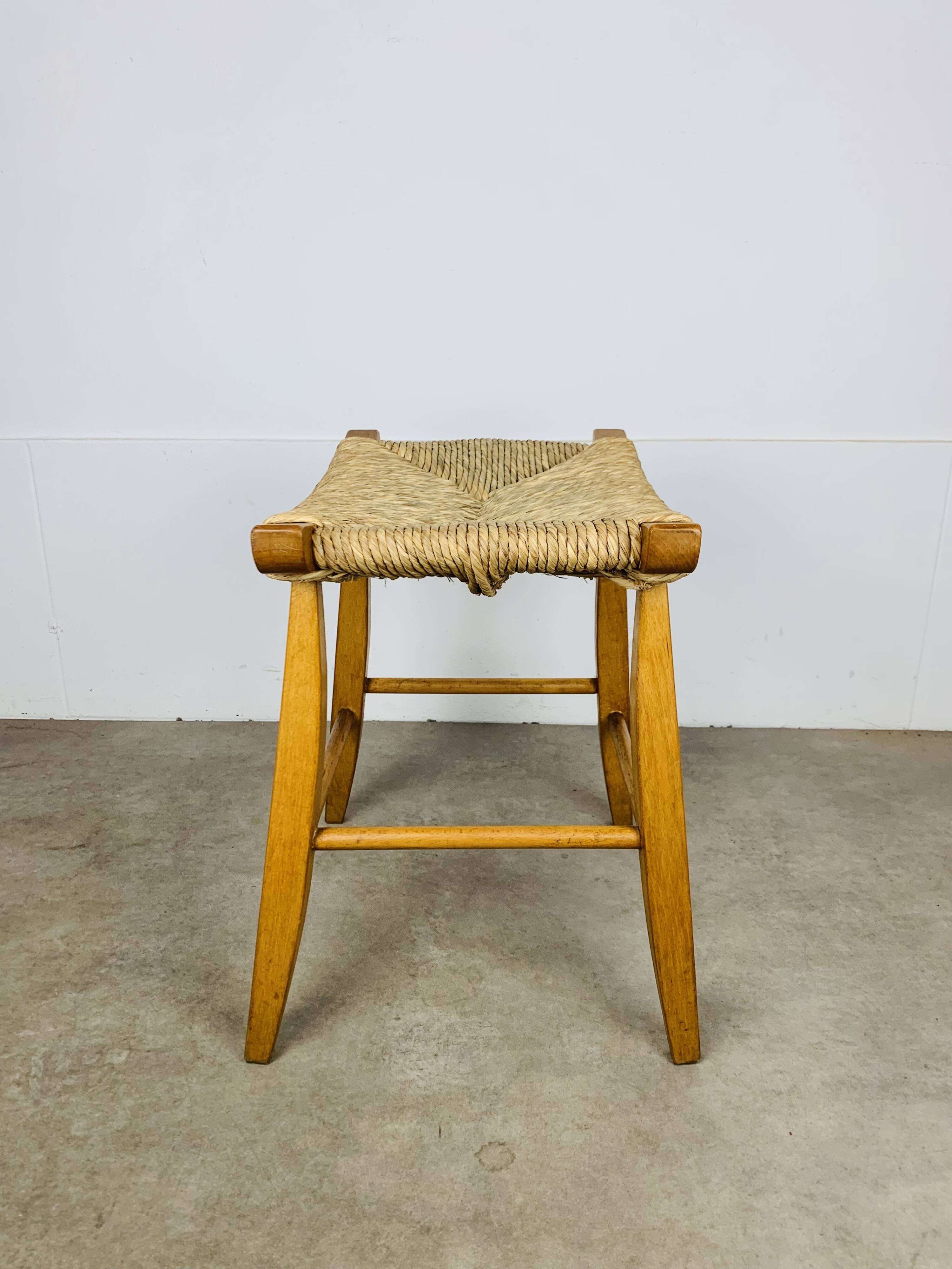 Bull stool straw and wood, Swiss design, 1950s