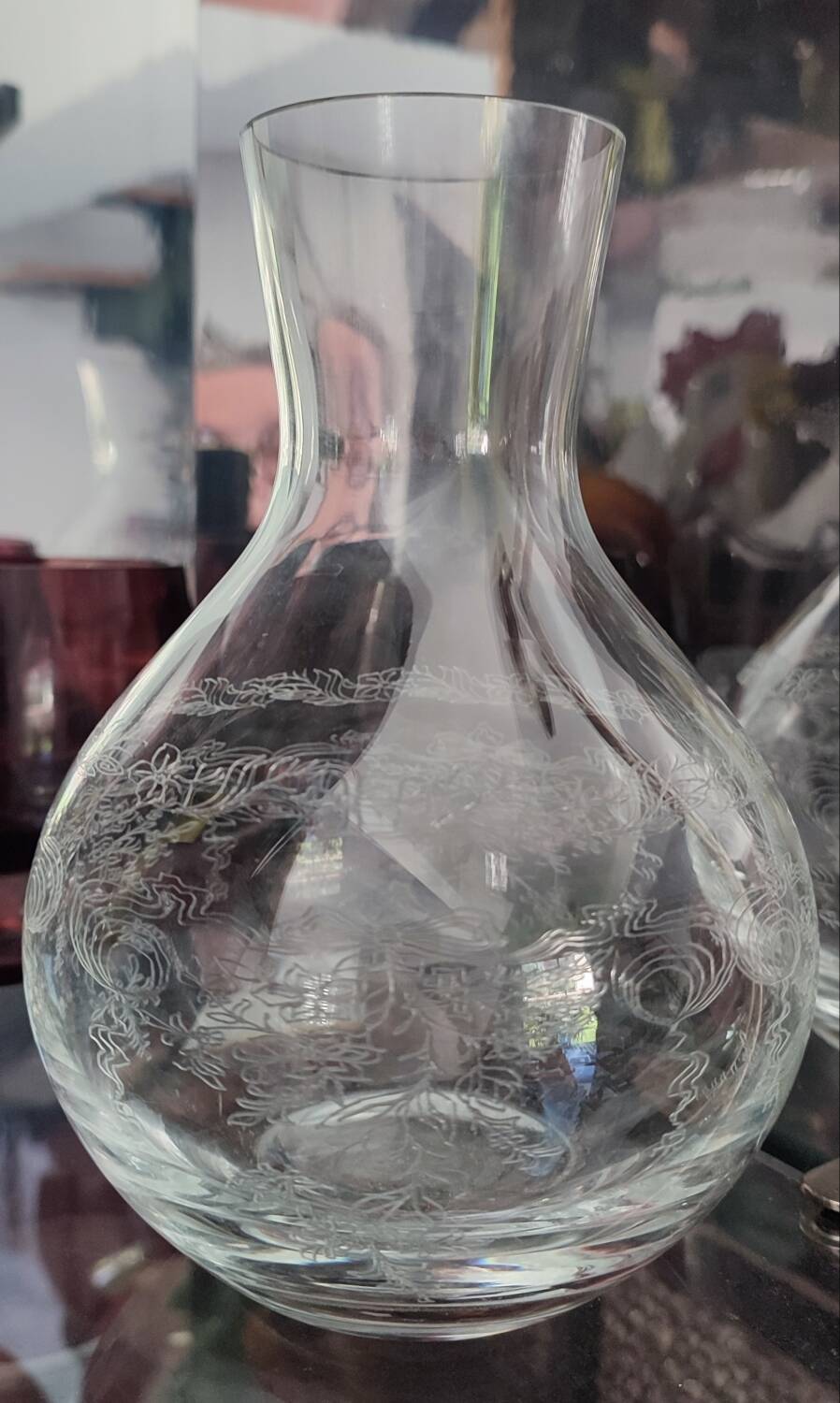 Vintage silkscreened glass carafes