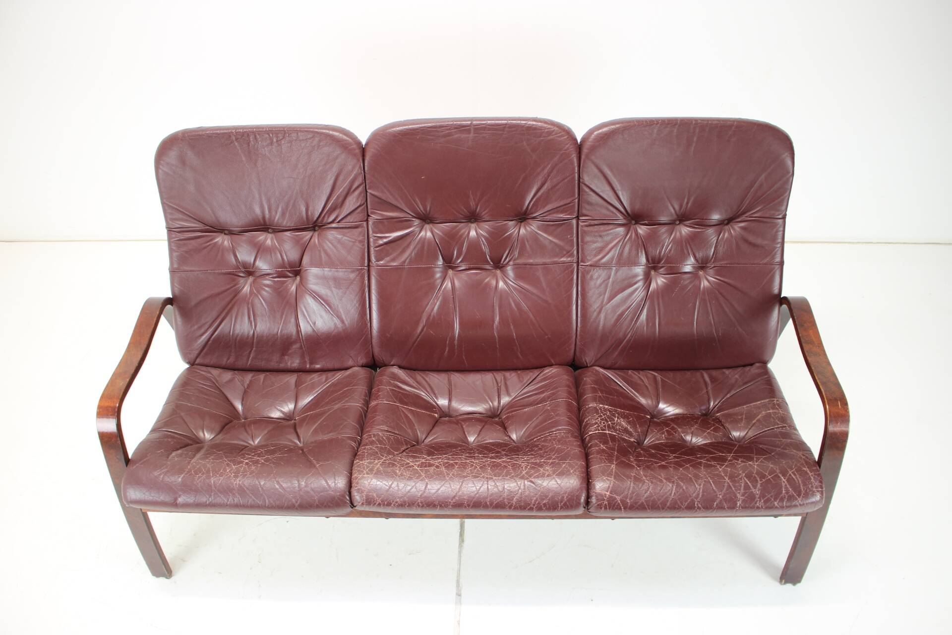 1980 Three-Seater Leather Sofa, Tone Czechoslovakia