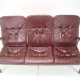 1980 Three-Seater Leather Sofa, Tone Czechoslovakia
