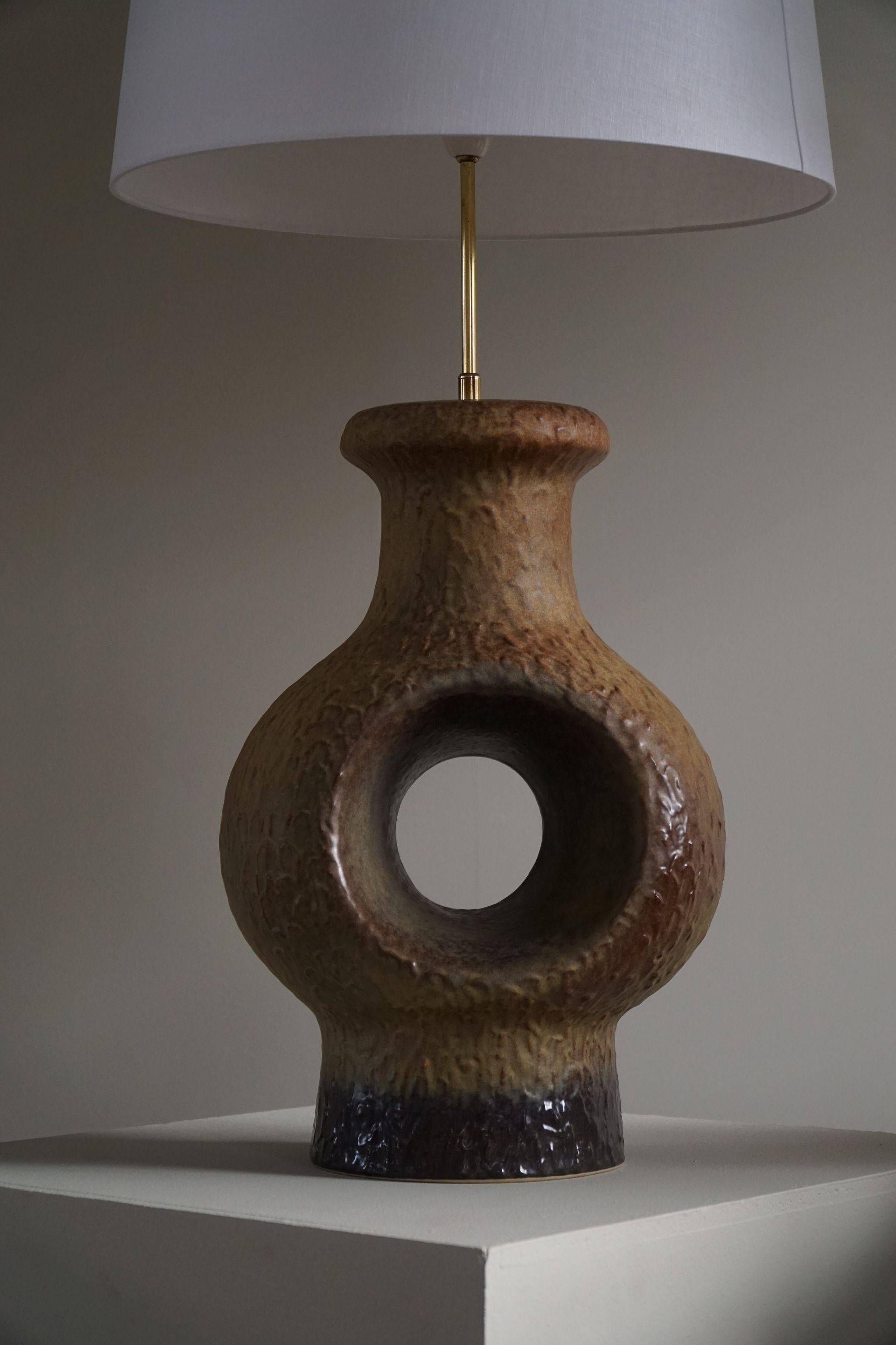 Modern Danish ceramic table lamp, large sizes, green/brown colours, 1960s.