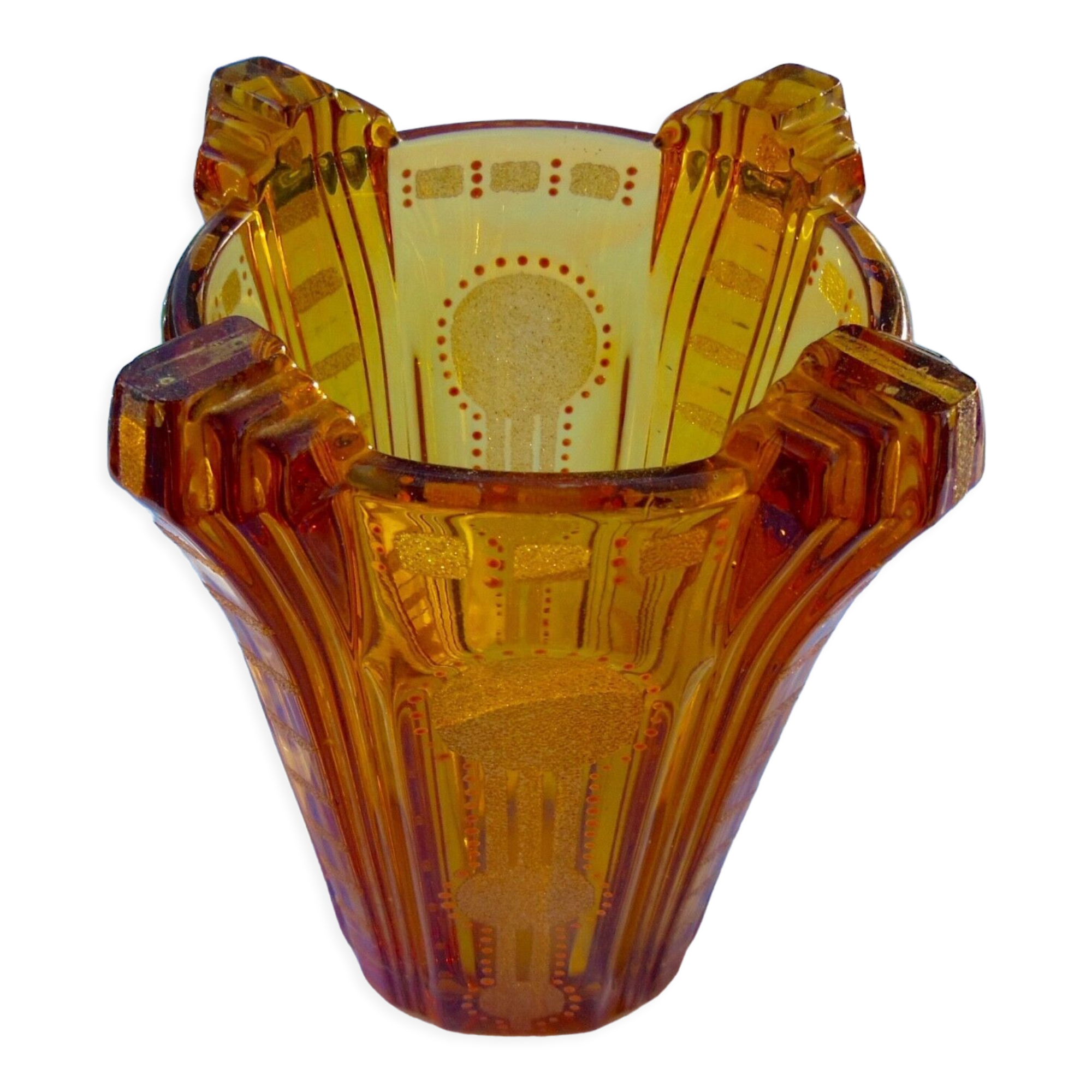 Art deco granite vase cleared with acid & enamelled