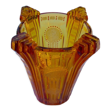 Art deco granite vase cleared with acid & enamelled