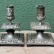 Pair of square candlesticks in patinated bronze