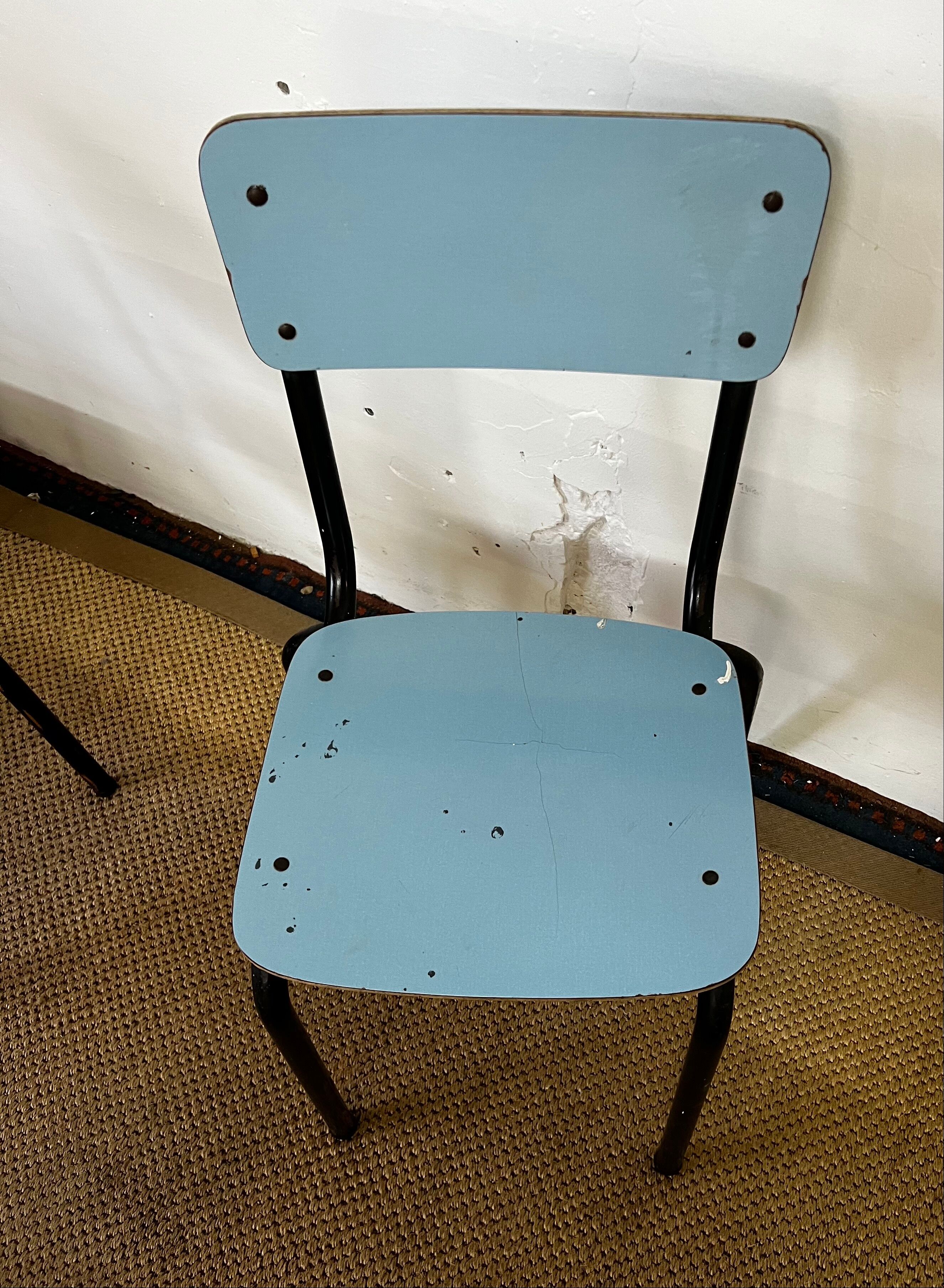 Blue formica table & chairs set