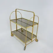 Mid-century modern folding bar cart in brass and ribbed acrylic glass, 1970s