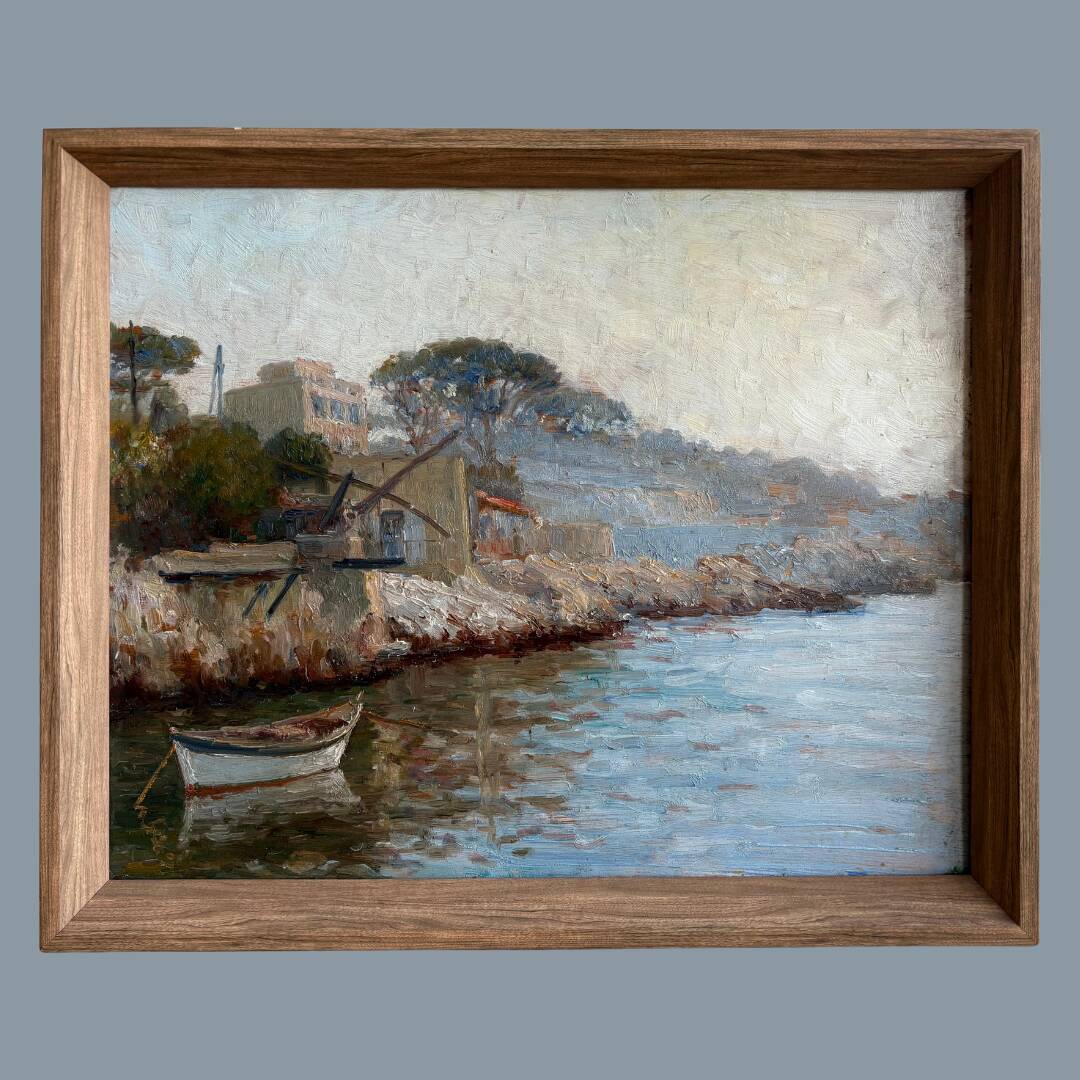 The tide gauge, oil on wood, seascape in Marseille, 20th century