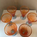 Set of 6 orange and blue vintage design stemmed glasses from the 1990s by A.GRAY.