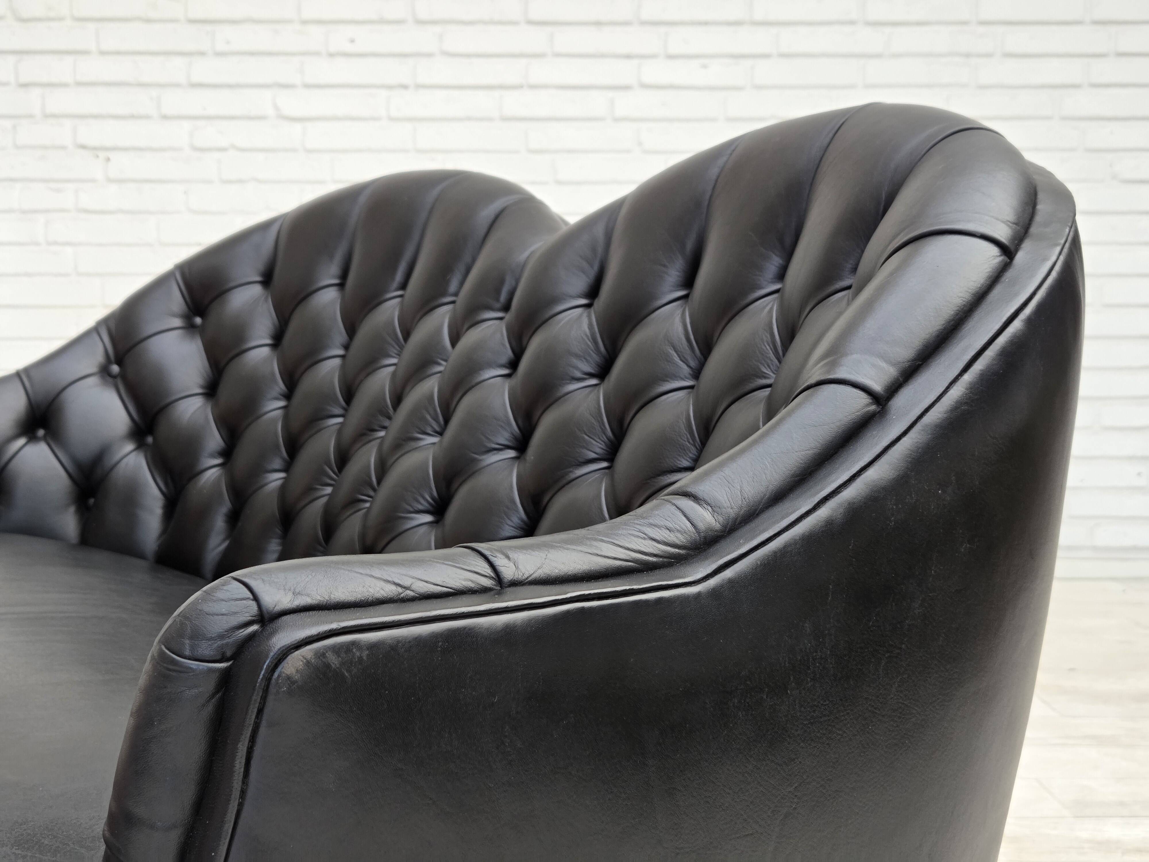 1960s, Scandinavian sofa in black furniture leather.
