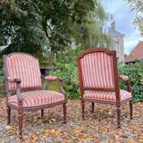 Paire De Fauteuils à Dossier Plat En Acajou De Style Louis XVI XIX Eme Siècle