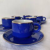 Bistro coffee cups with saucers in cobalt blue porcelain