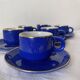 Tasses bistrot café avec soucoupes en porcelaine bleu cobalt