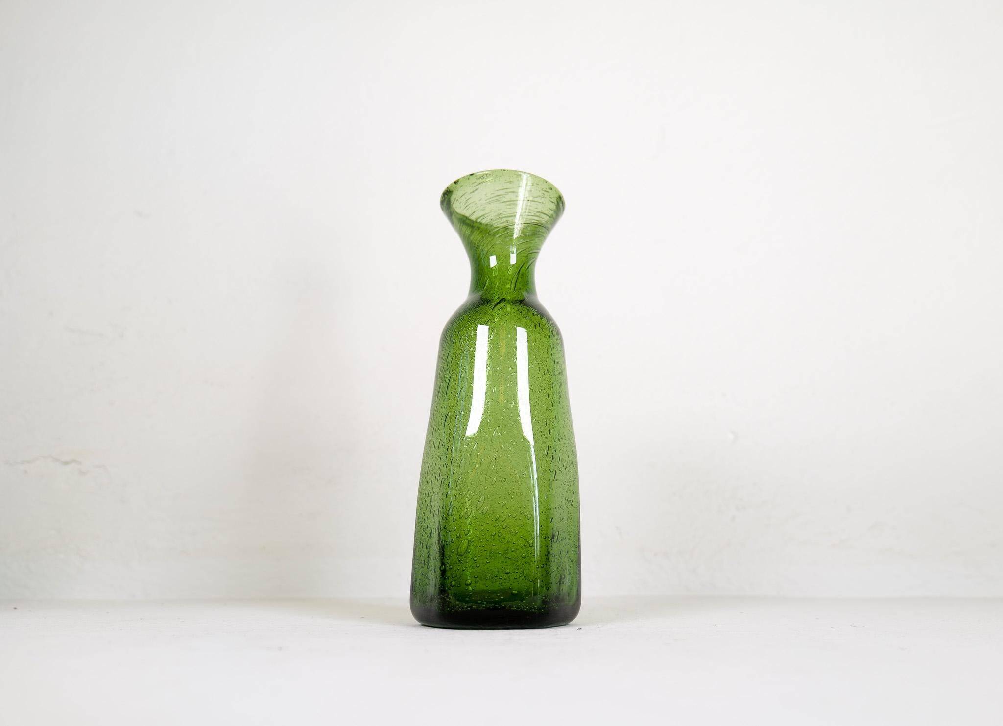 Mid-century modern collection of six green vases by Erik Hoglund, Sweden, 1960s.