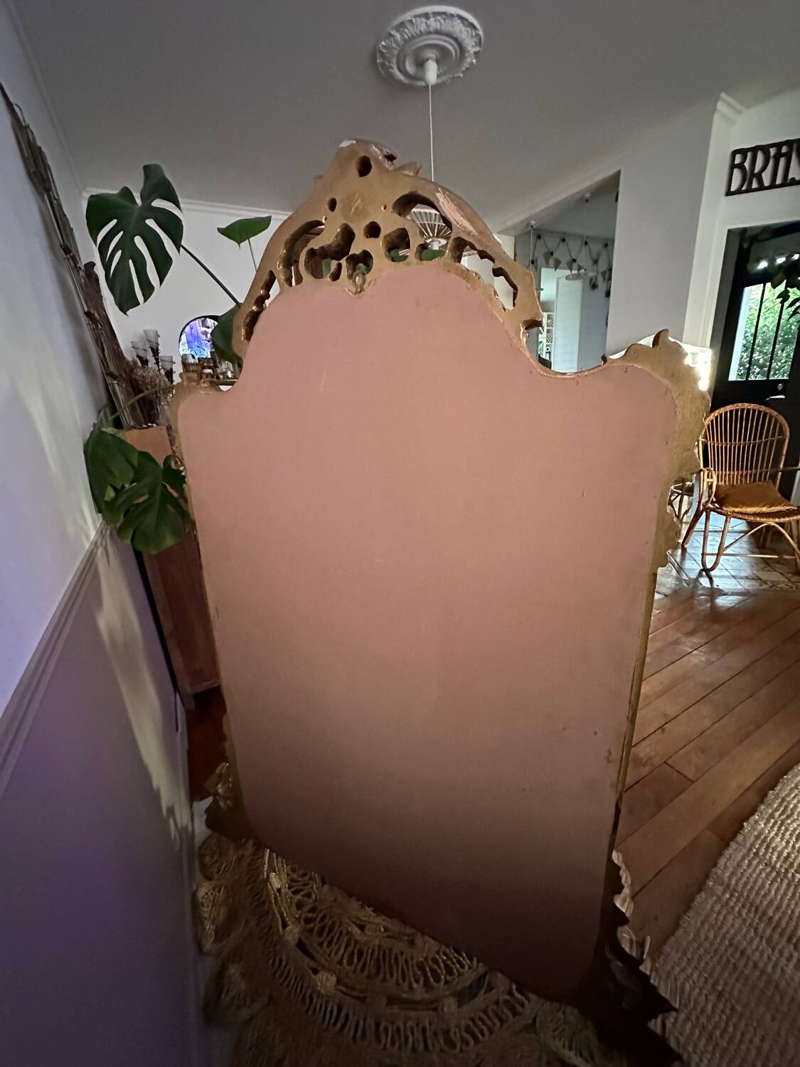 Antique mirror with carved gilded wood glazing beads 164x127
