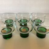 Six green footed Space Age glasses Luminarc.