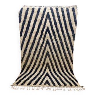 Tapis blanc-noir en laine fait main traditionnelle 250cmx150cm