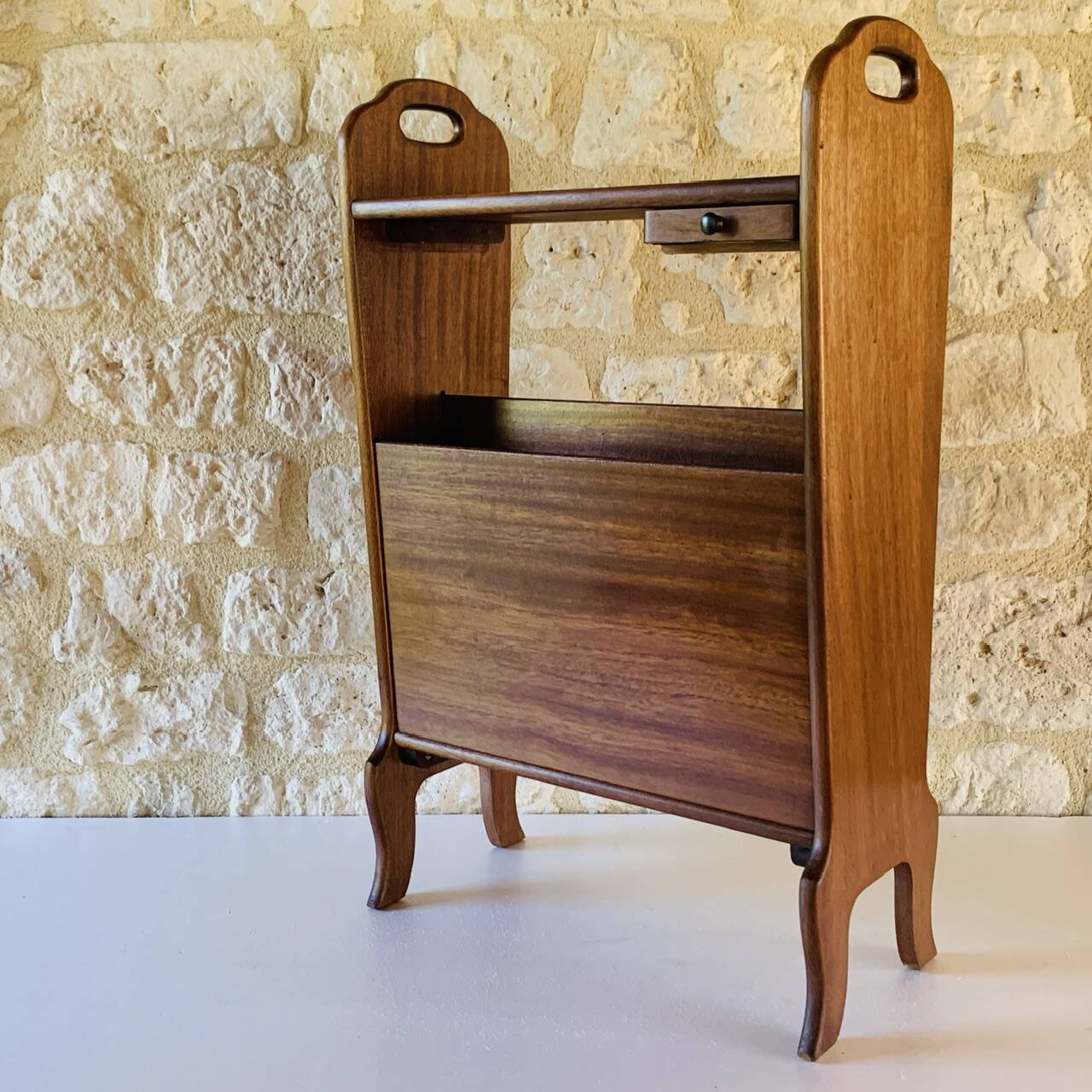 Vintage side table with magazine rack, 1960s
