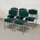 Set of 5 green padded vintage stackable chairs.