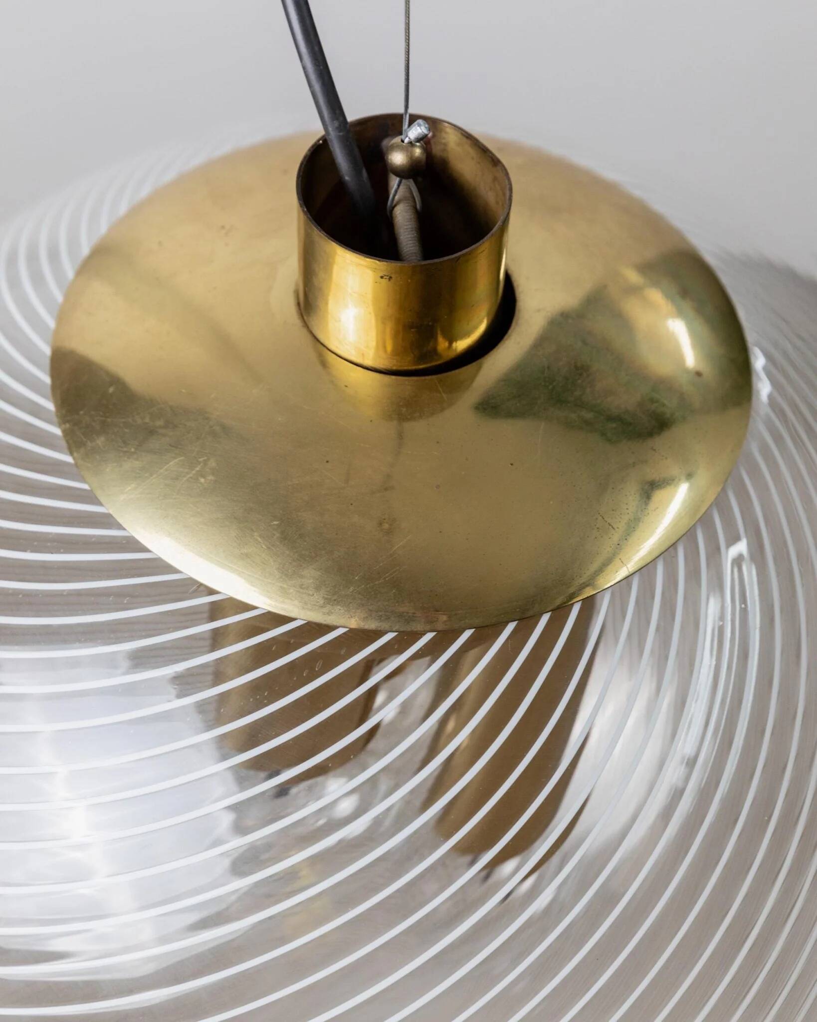 XXL Transparent Murano Glass Globe Lamp with Gold Metal Hardware, 3-Bulb Italian 1960s Vintage Pendant