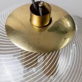 XXL Transparent Murano Glass Globe Lamp with Gold Metal Hardware, 3-Bulb Italian 1960s Vintage Pendant