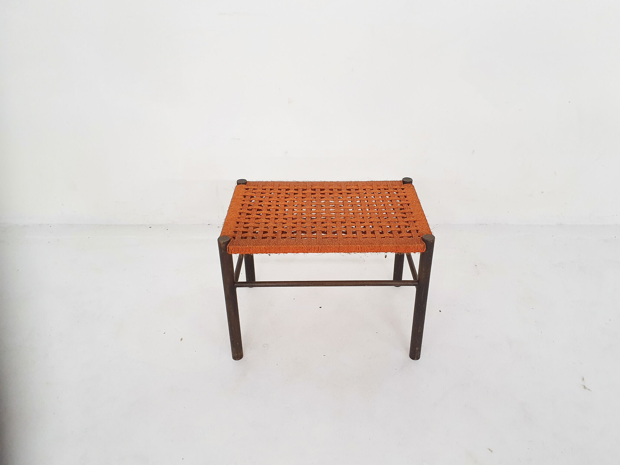 Mid-century sisal and wooden stool, The Netherlands 1950's