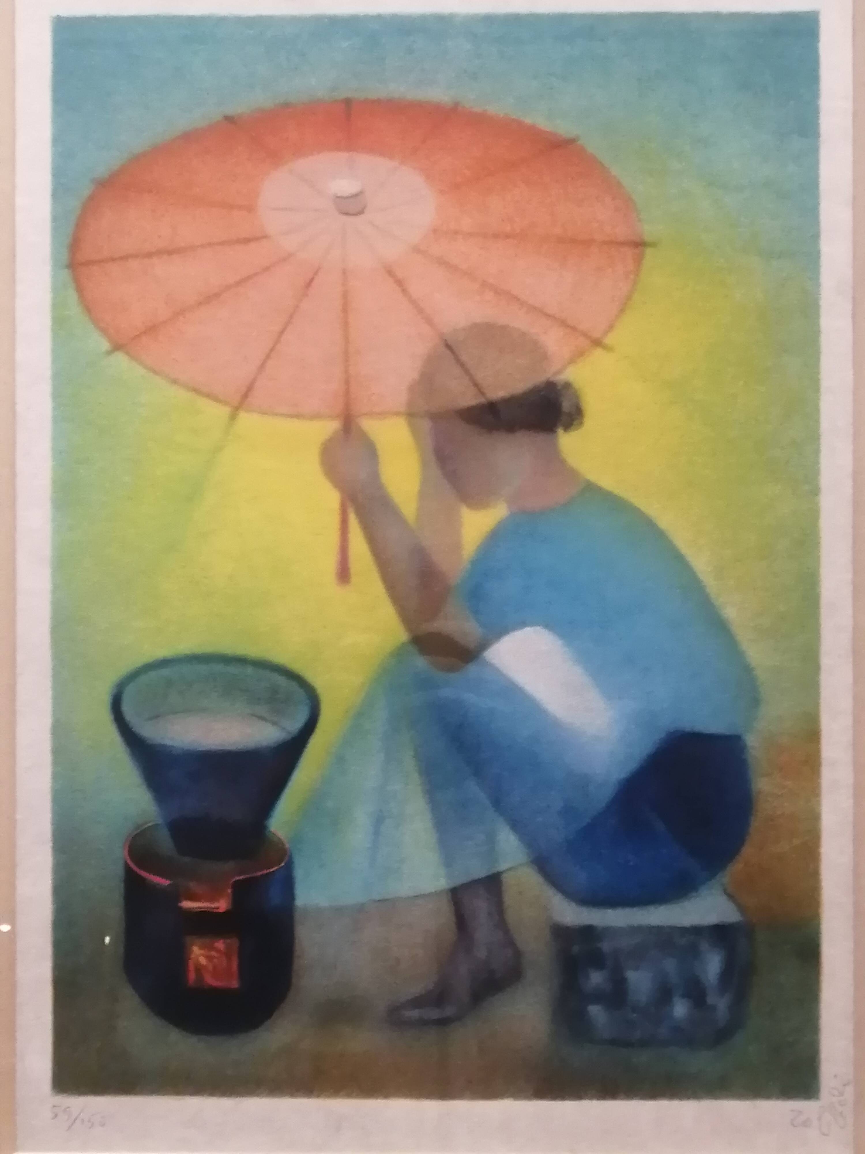 Lithograph "The Seller with the Parasol", Louis Toffoli (1907-1999)