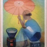 Lithograph "The Seller with the Parasol", Louis Toffoli (1907-1999)
