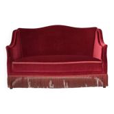 1970s, Danish 2-seater sofa, red furniture velour, ash wood legs.