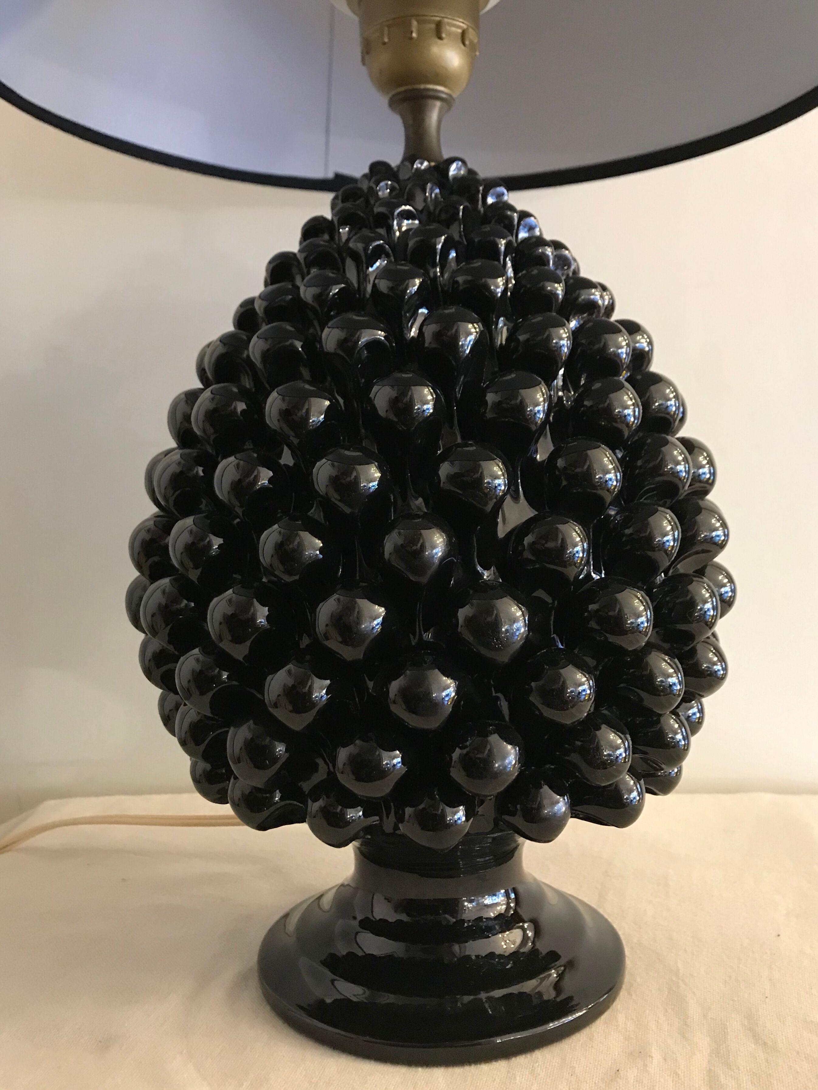 Black Italian ceramic pigna lamp 1970
