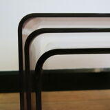Trio of plexi nesting tables signed Michel Dumas