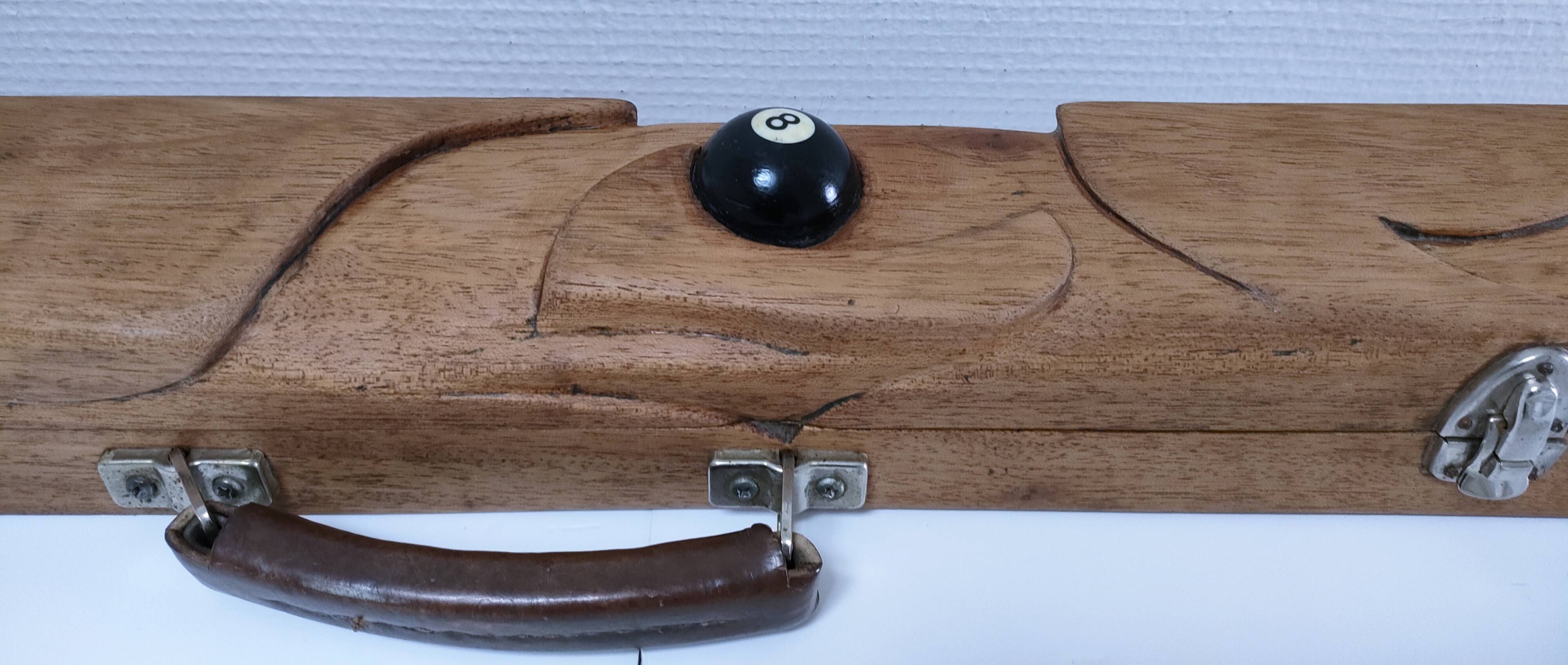 étui bois queue billard vintage