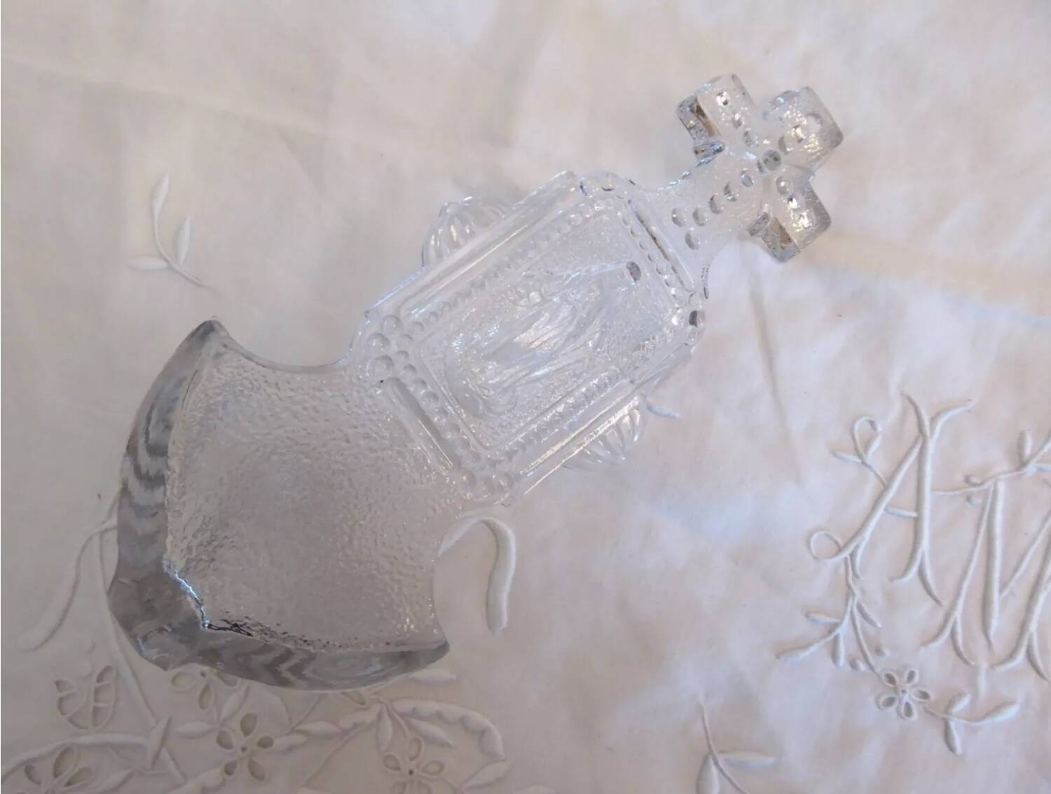 Virgin Mary molded glass stoup