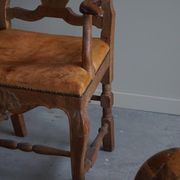 Vintage Sculptural Armchair in Oak and Leather, Danish Modern, 1940s