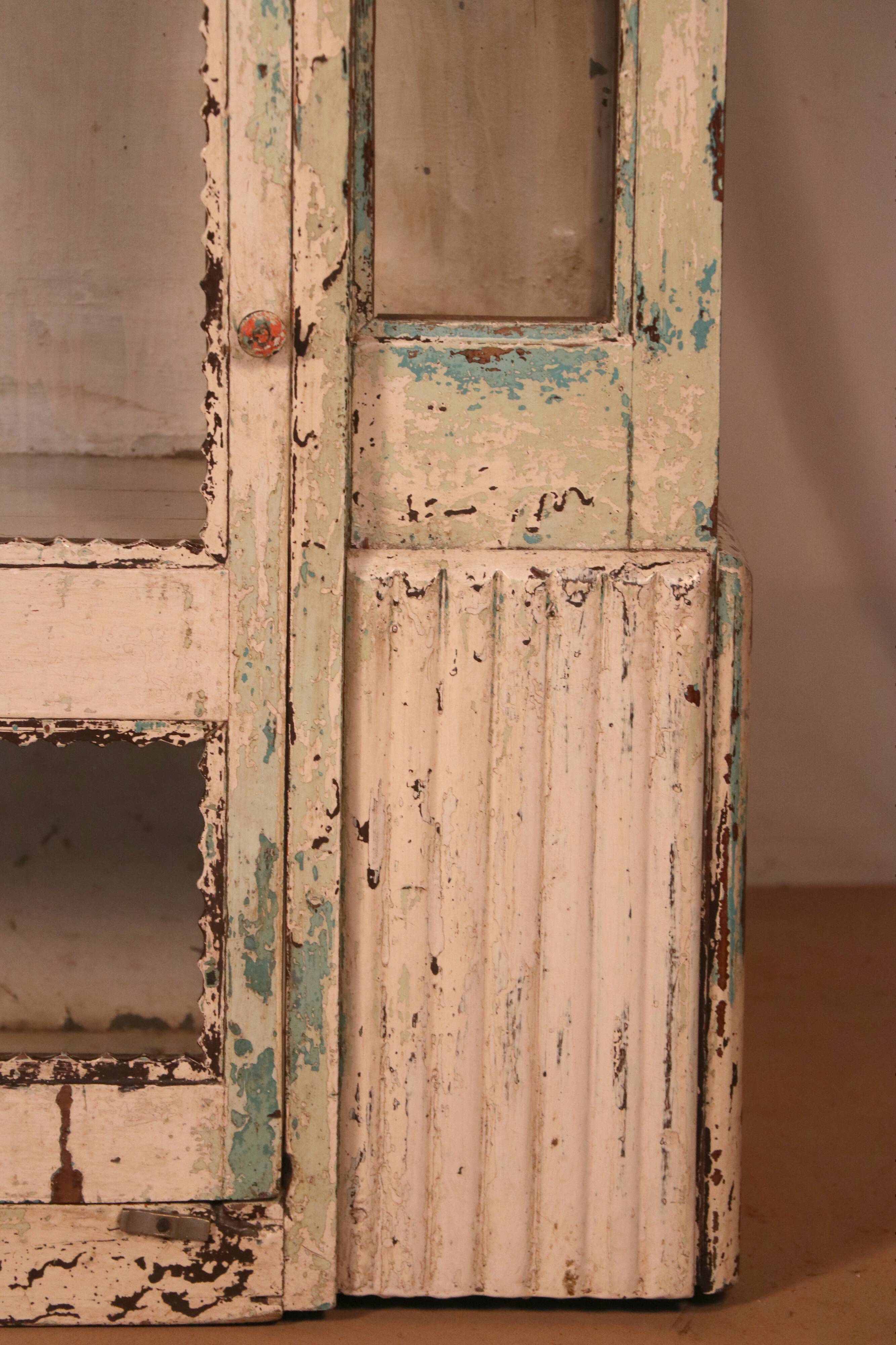 Former art deco cabinet in original burmese teak ecru patina